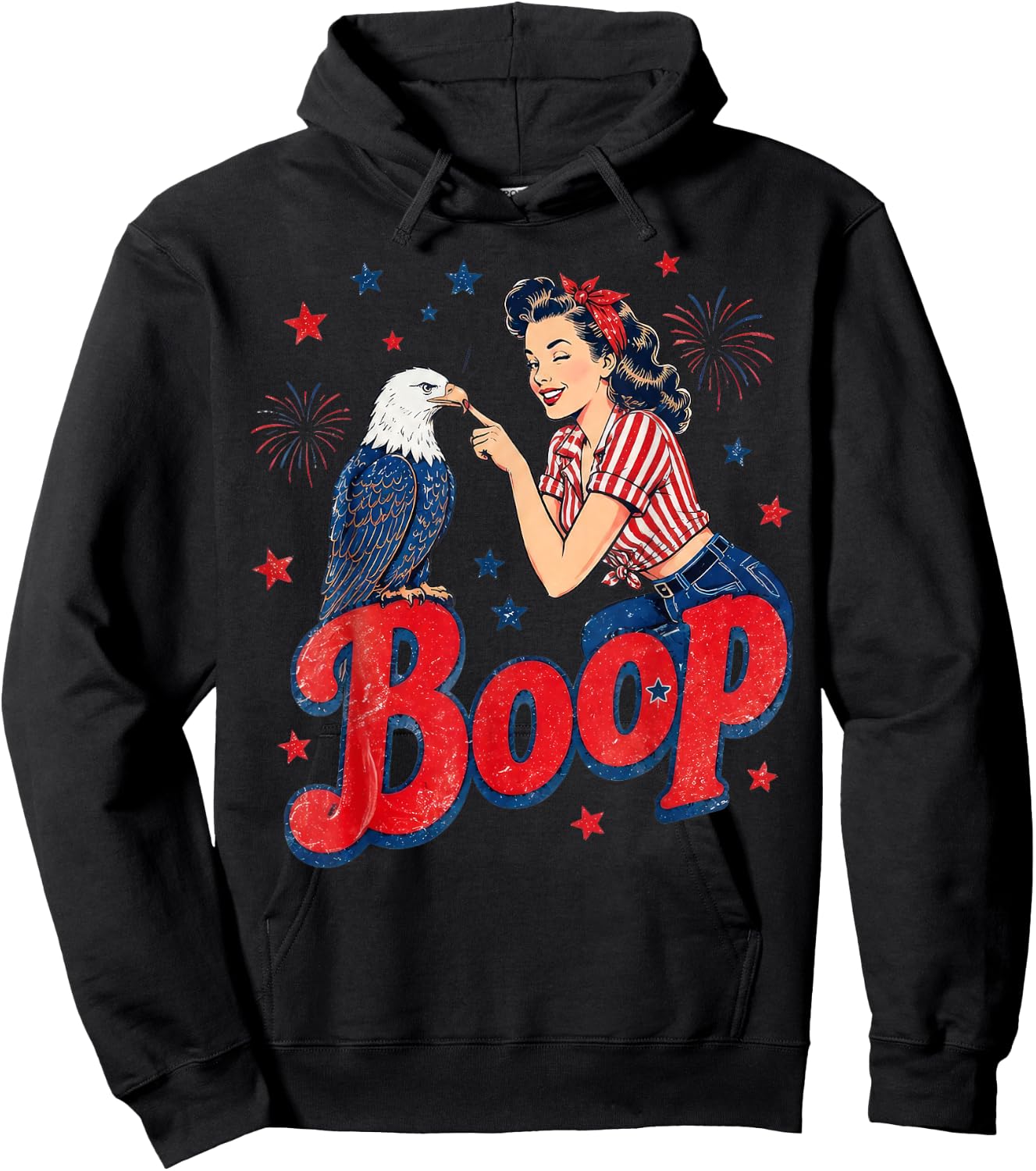 Boop Vintage Girl and Eagle Funny Patriotic 4th of July Hoodie - Hoodie | Black