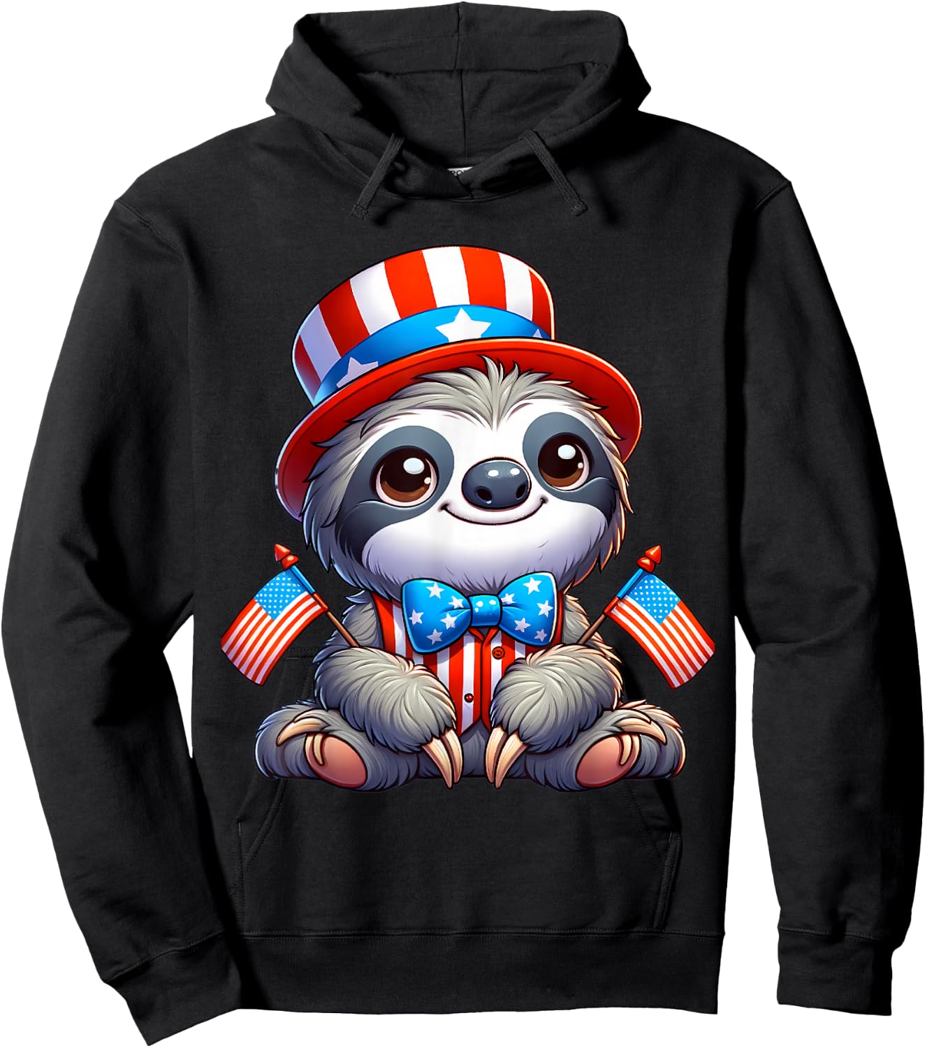 Sloth Happy 4th of July Independence Day Men Women Kids Hoodie - Hoodie | Black