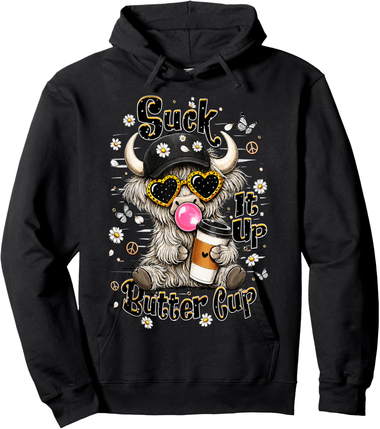 Suck It Up Buttercup Funny Highland Cow Coffee Design Hoodie - Hoodie | Black