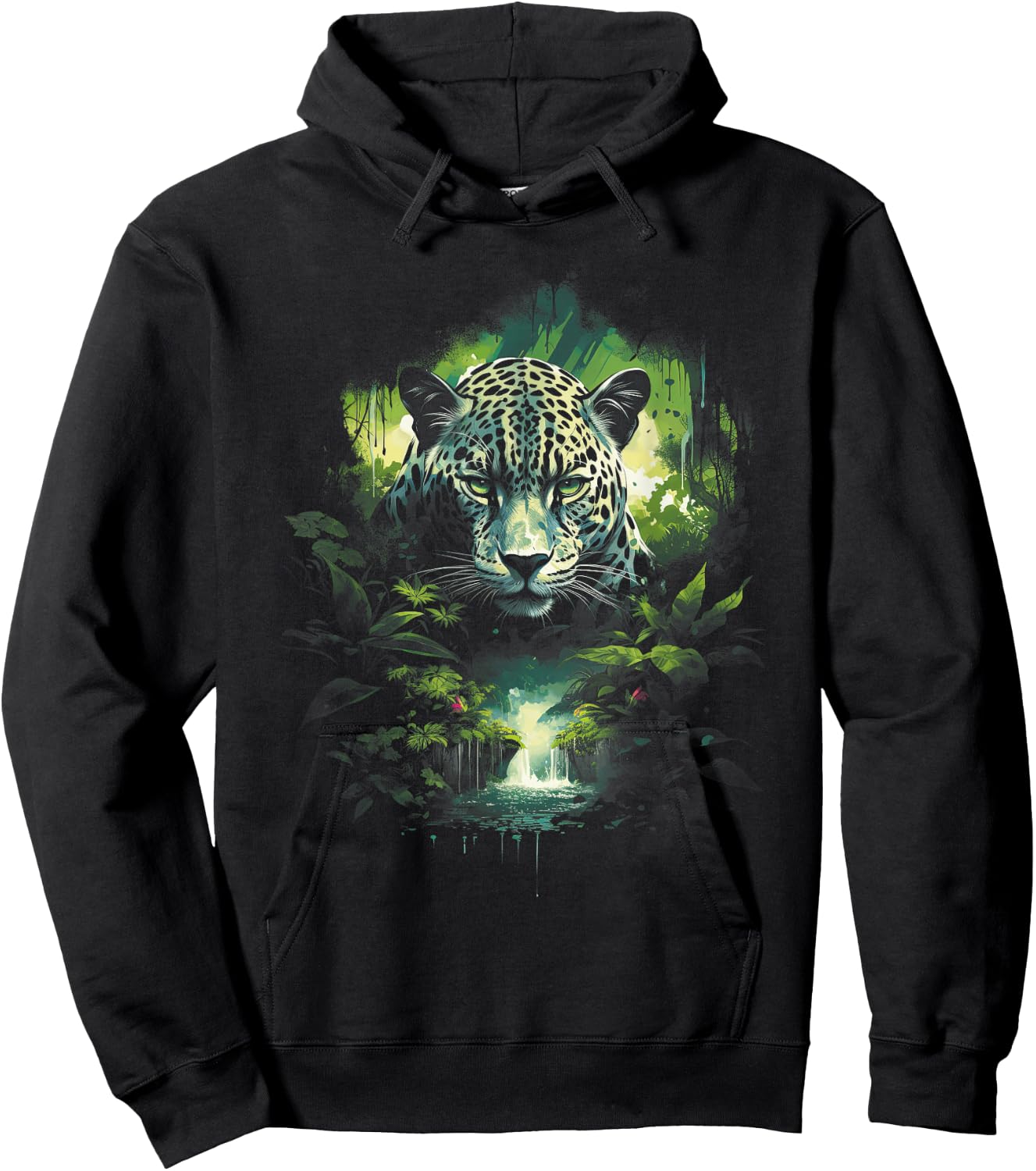 Majestic Jaguar Jungle Wildlife Illustration Hoodie - Hoodie | Black
