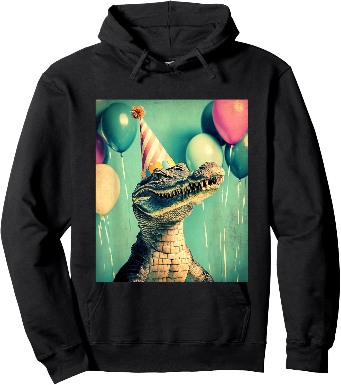 Crocodile Retro Art Print Birthday Party Balloons Party Hat Hoodie - Hoodie | Black
