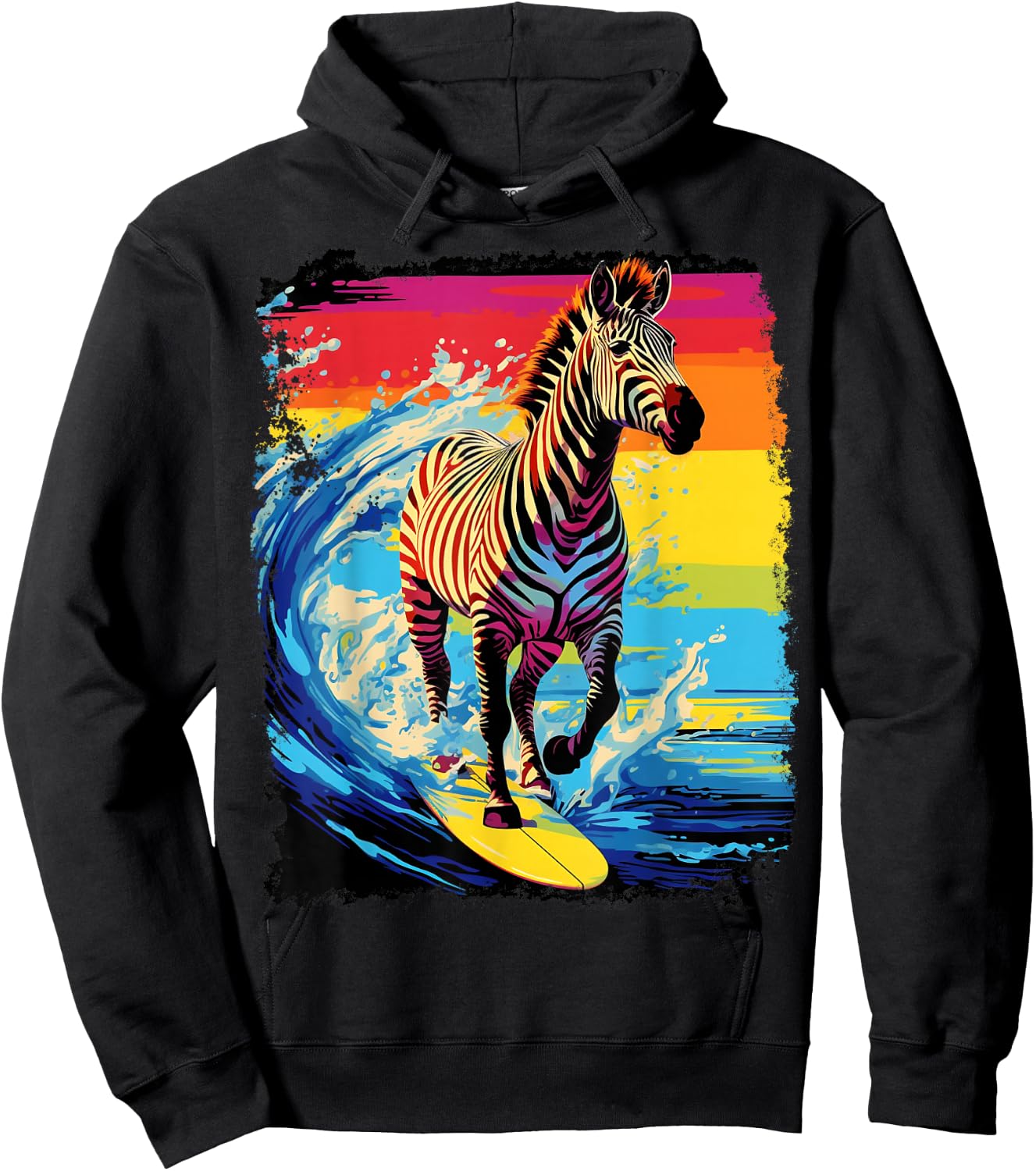 Pop Art Vintage Zoo Animal Zebra Paddle Board Surfing Hoodie - Hoodie | Black