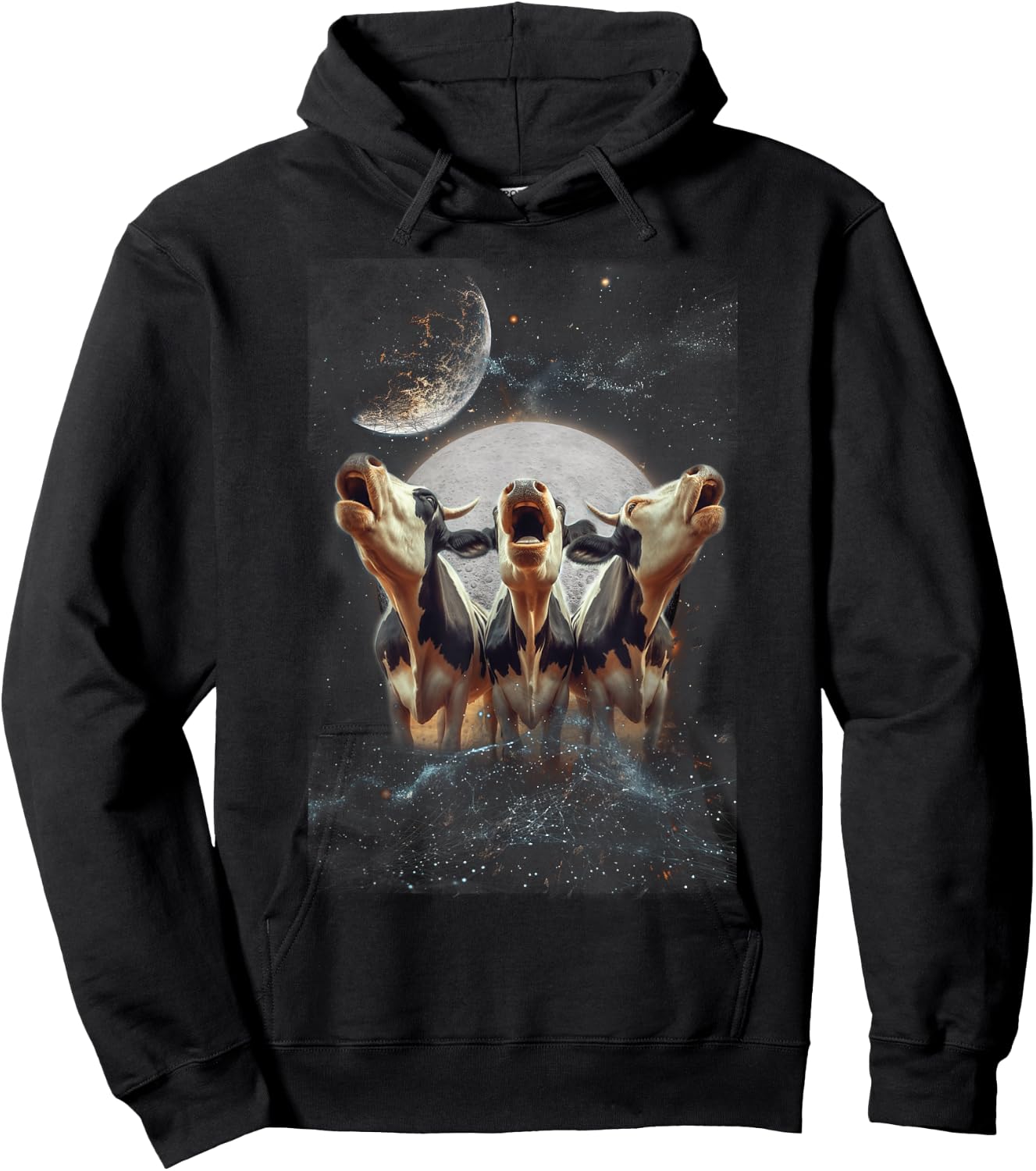 Three Cows Howling At The Moon Funny Parody Cow Hoodie - Hoodie | Black