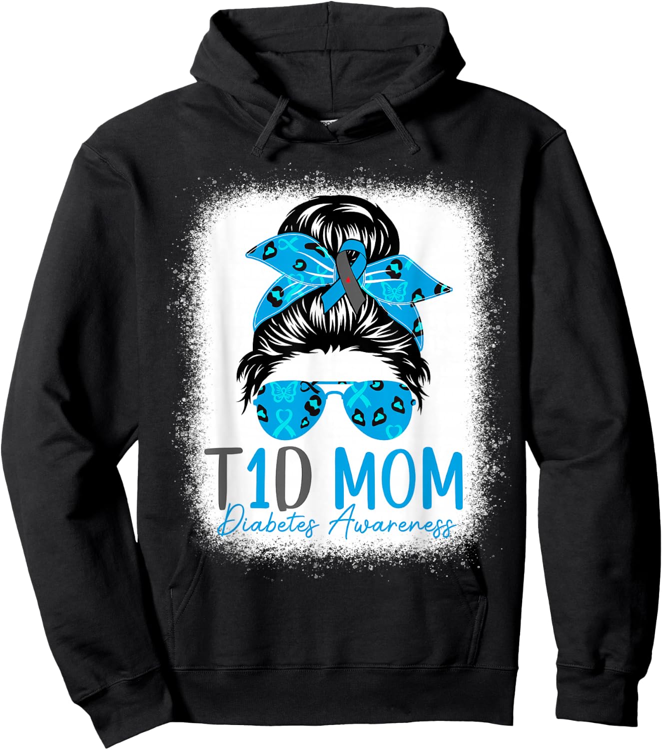 T1D Mom Diabetes Awareness Type 1 Diabetes Blue Ribbon Hoodie - Hoodie | Black
