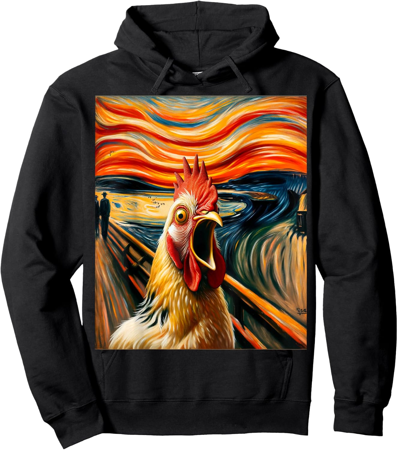 Expressionist Scream Parody Funny Painting Art Humor Chicken Hoodie - Hoodie | Black