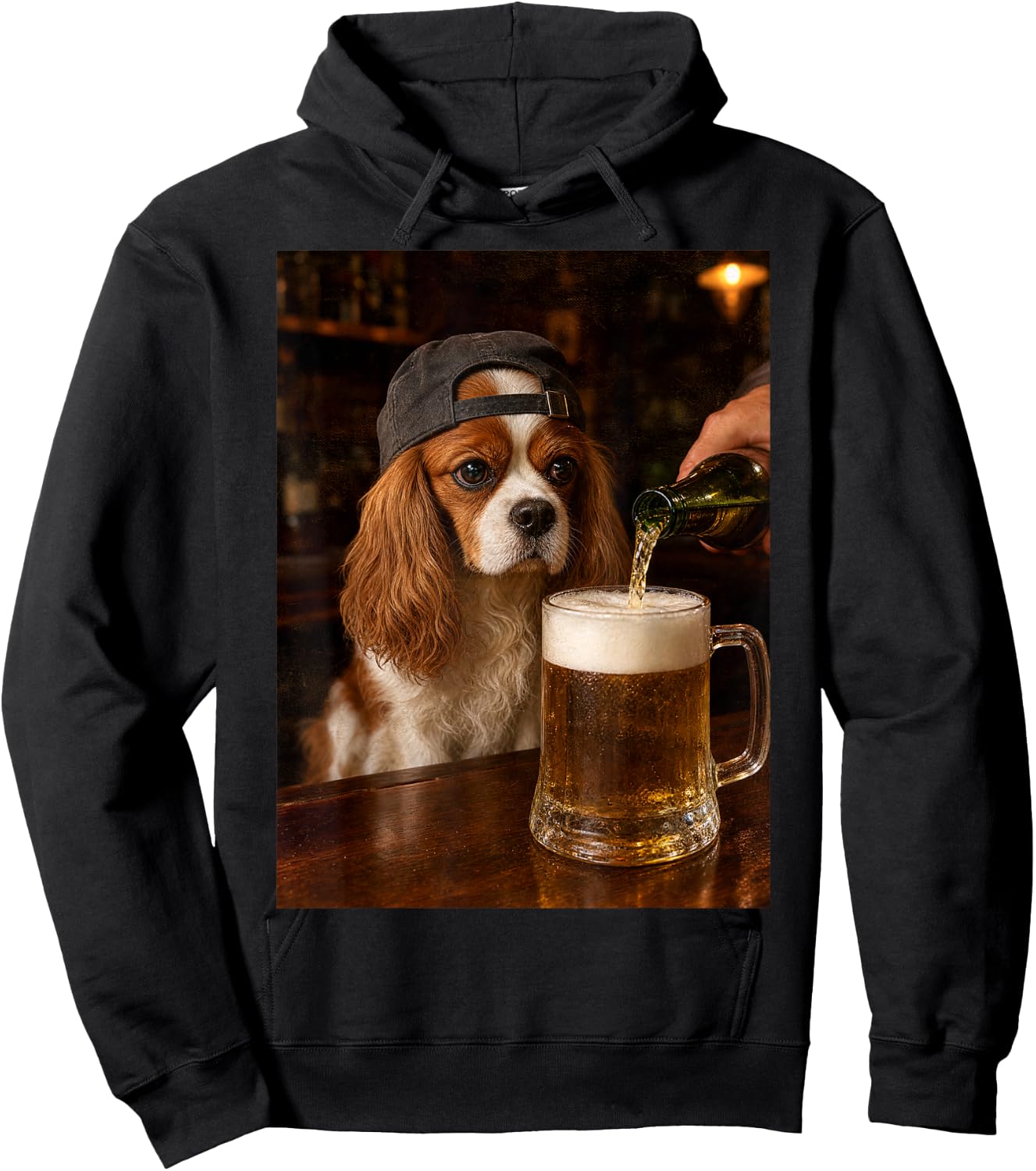 Cavalier King Charles Drinking Beer Funny Dog Meme Hoodie - Hoodie | Black