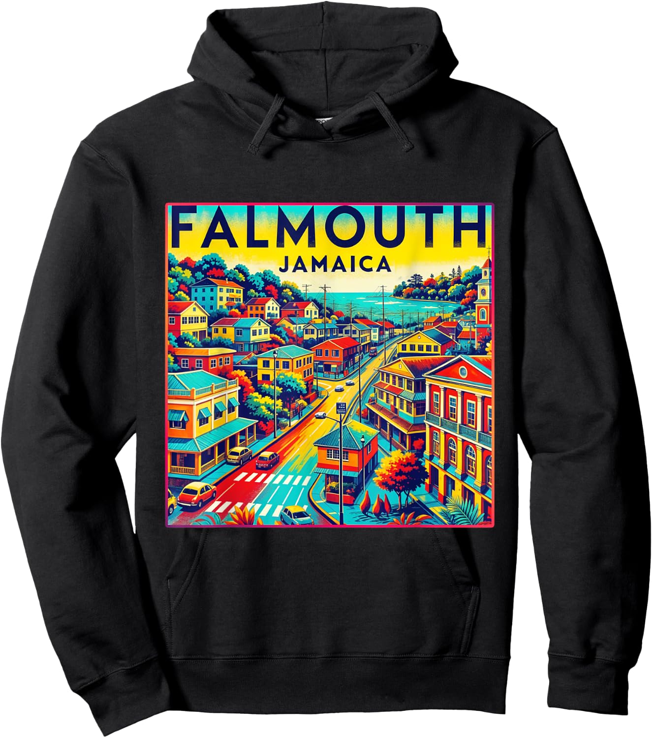 Falmouth Jamaica Shirt Family Trip Retro Port City Skyline Hoodie - Hoodie | Black