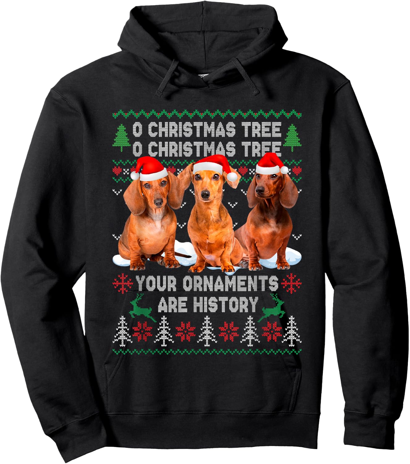 Cute Dachshund Dog Oh Christmas Tree Ugly Xmas Hoodie - Hoodie | Black