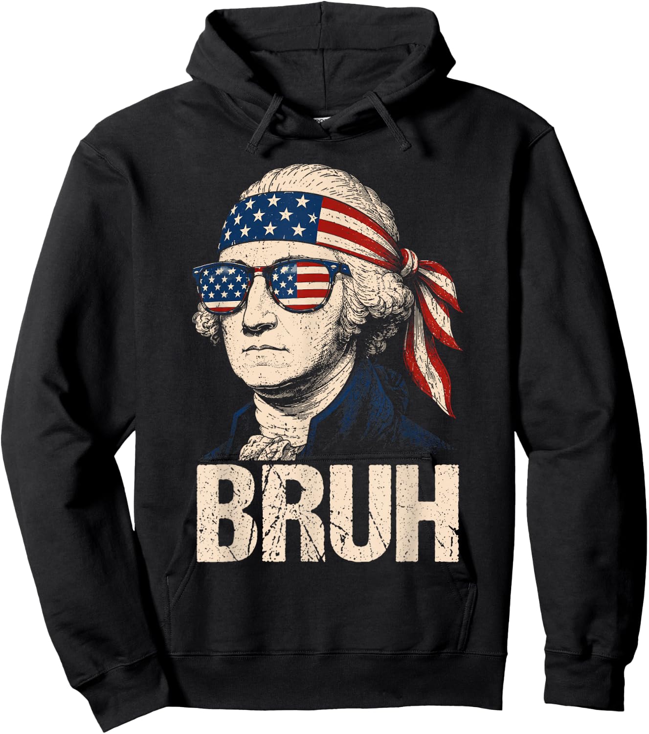 Bruh 4th of July George Washington American Patriotic Kids Hoodie - Hoodie | Black