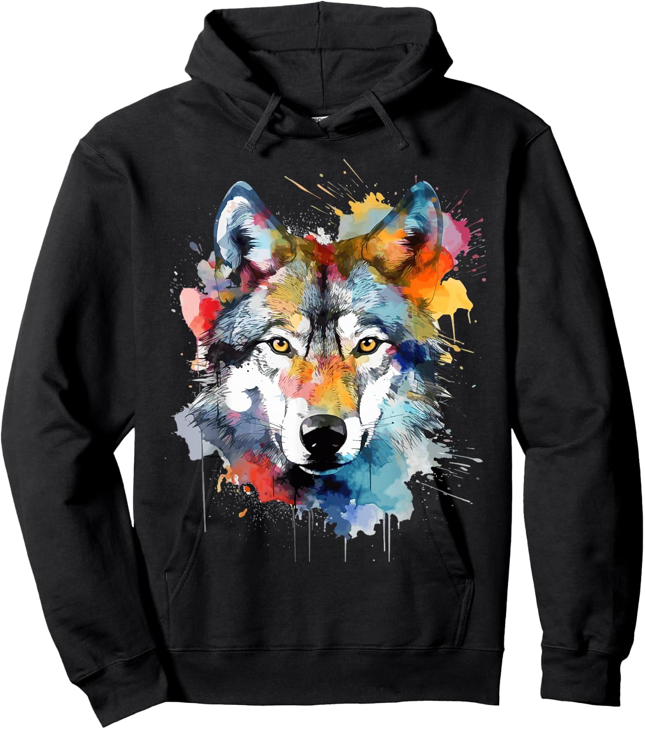 Wolfskopf Aquarell Damen Schwarz Small EU 38 V-Ausschnitt Kurzarm Klassische Passform Baumwolle 50% Polyester 50% Tierdruck Wildnis Einzigartiges Wolf-Design 1 Count Hoodie - Hoodie | Black