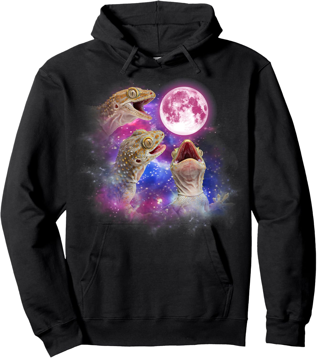 Gecko Howling At The Moon Wildlife colorful gecko Hoodie - Hoodie | Black