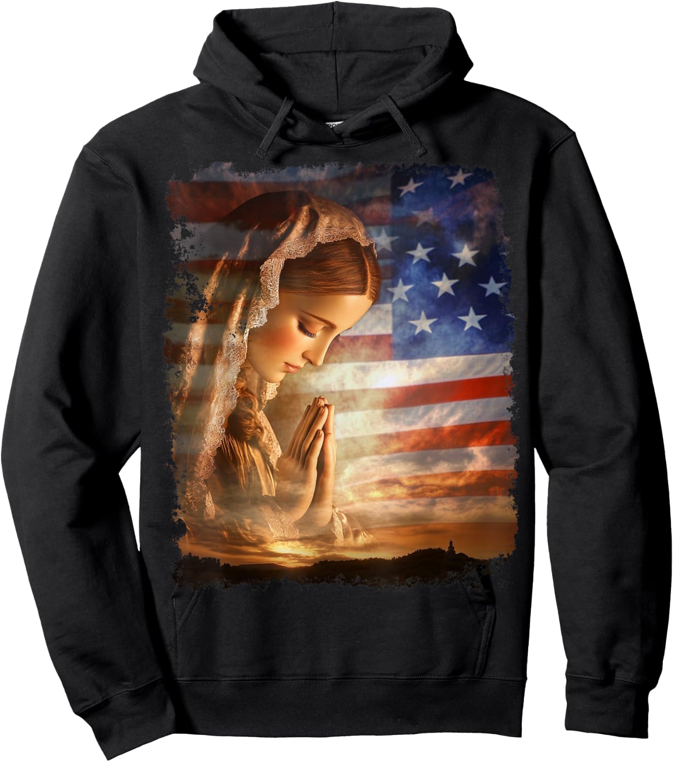 USA American US Flag The Virgin Mary Hoodie - Hoodie | Black