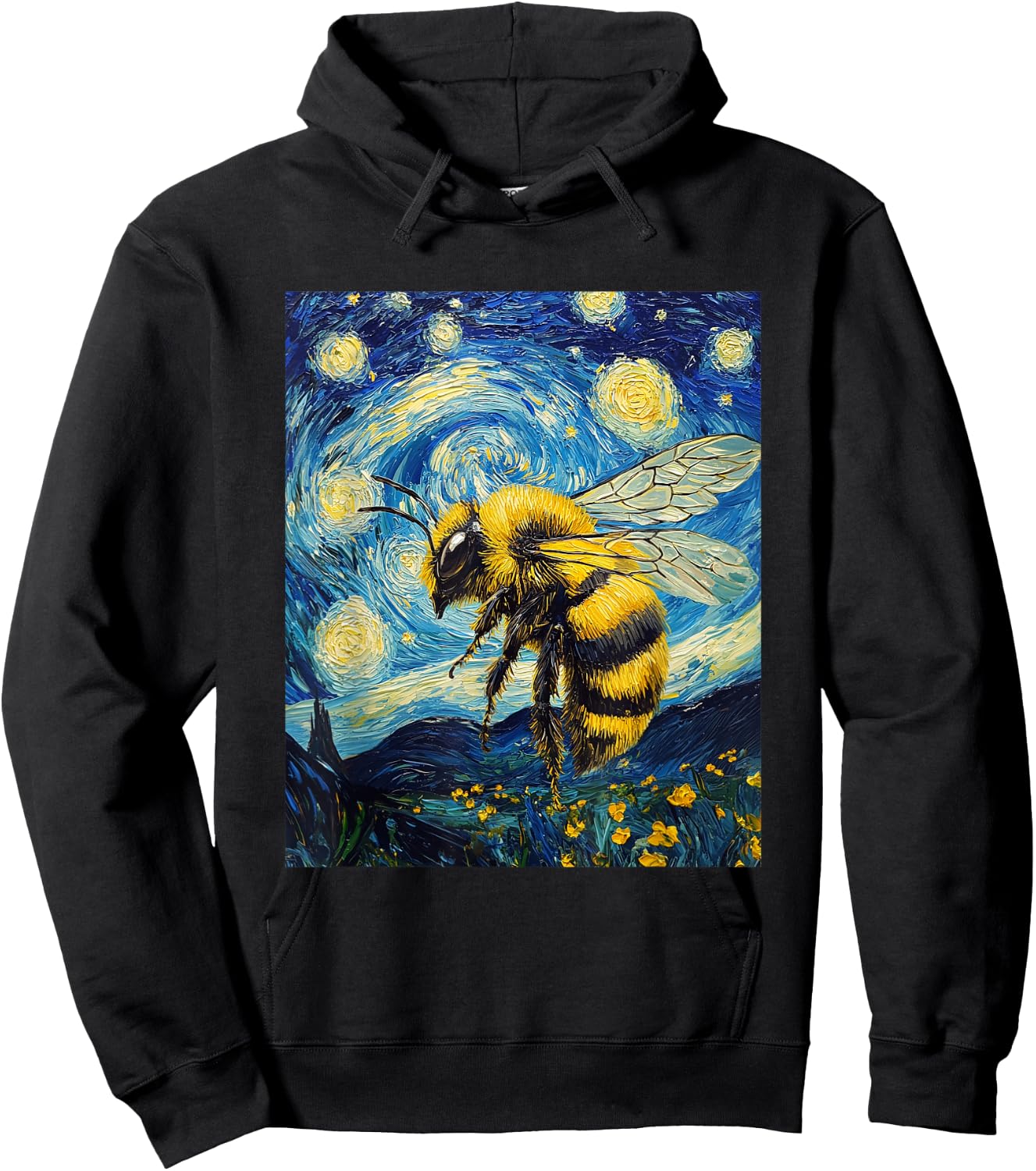Bee Van Gogh Style Starry Night Graphic Hoodie - Hoodie | Black