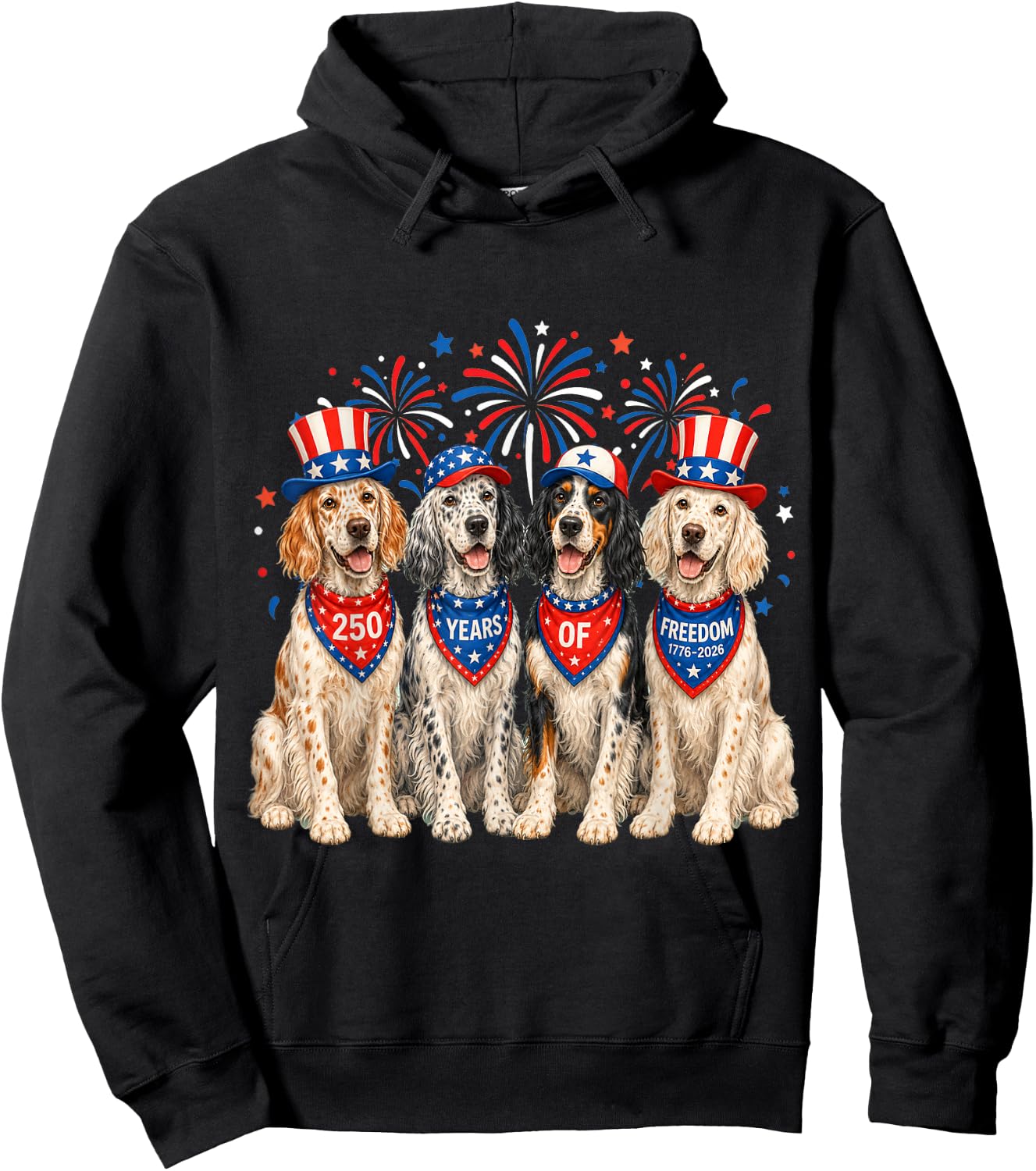 English Setter Dog 250 Years American 1776 2026 4th July Hoodie - Hoodie | Black