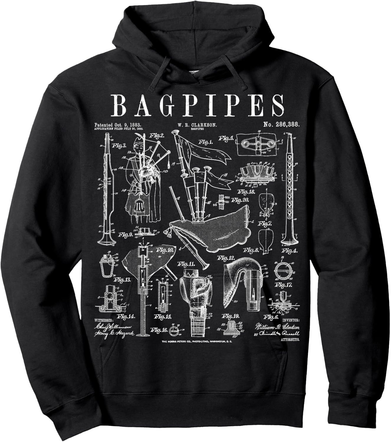 Bagpipe Bagpipe Player Vintage Patent Musician Hoodie - Hoodie | Black