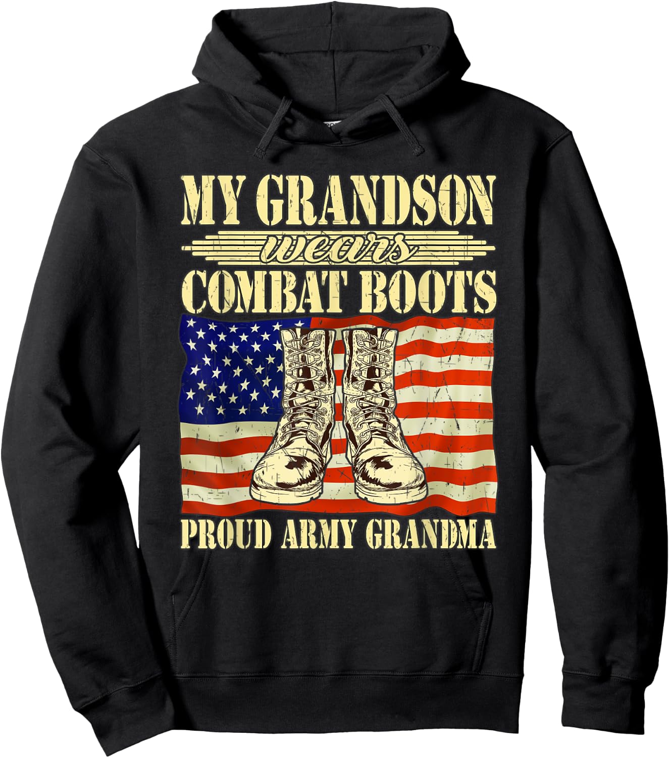 My Grandson Wears Combat Boots Military Proud Army Grandma Hoodie - Hoodie | Black