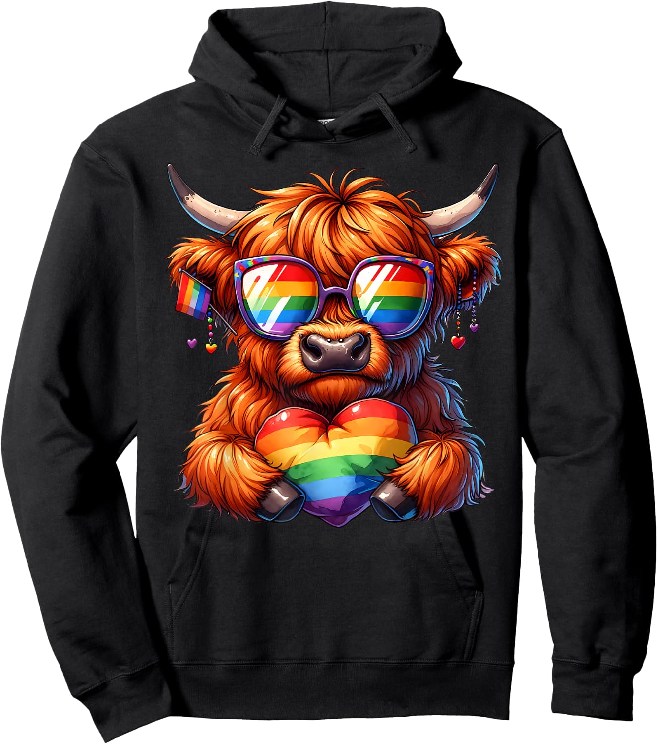 Gay Pride Cow Heart Rainbow Flag LGBT Women Girls Kids Hoodie - Hoodie | Black