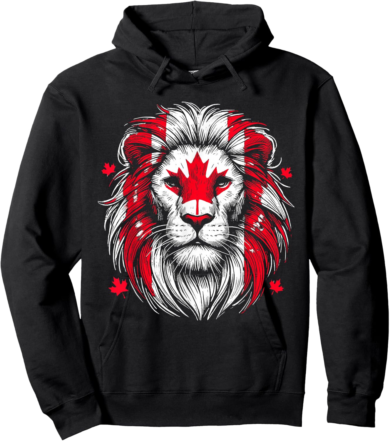 Patriotic Lion Maple Leaf Flag Canada Day Canadian Animal Hoodie - Hoodie | Black