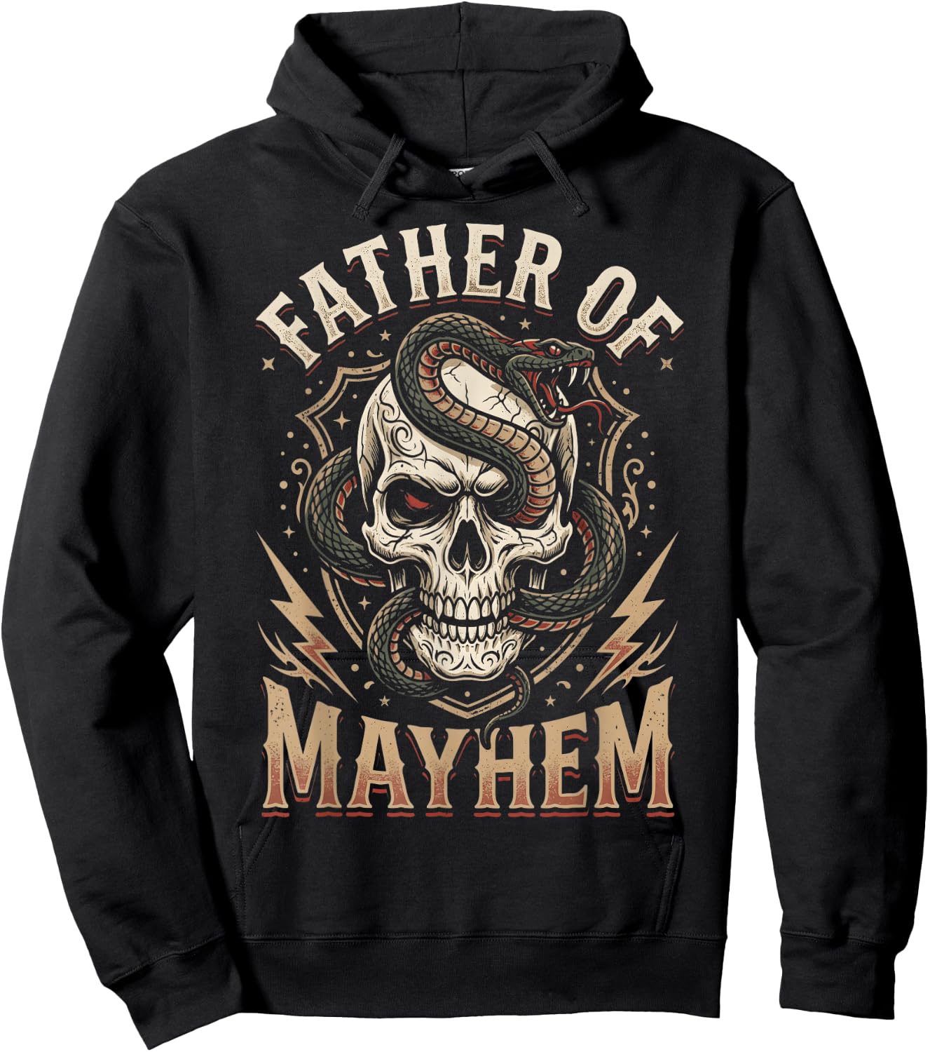 Father of Mayhem Vintage Gothic Skull and Snake Hoodie - Hoodie | Black