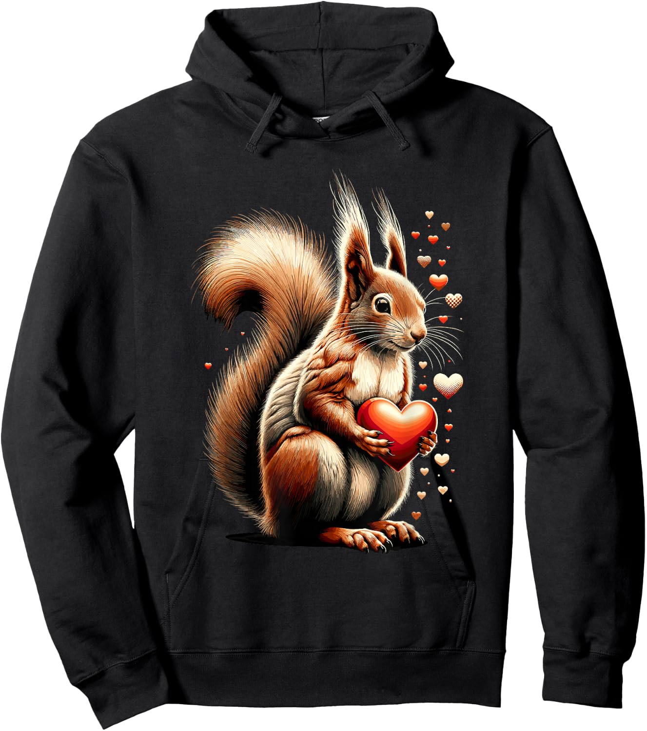 Squirrel Holding Heart Valentine's Day Cute Valentine Hoodie - Hoodie | Black