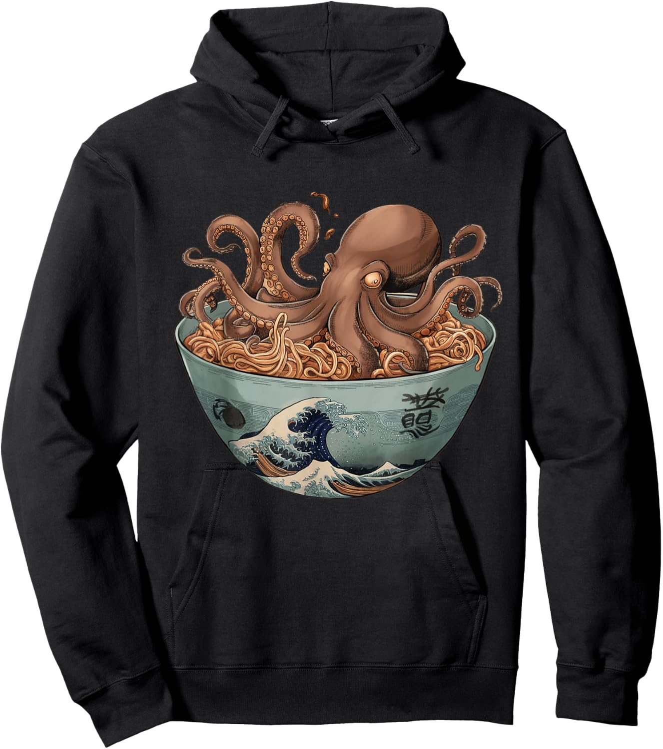 Octopus Artwork Co by MNI -Adults Black Short Sleeve Small Octopus Ramen Bowl Aesthetic Japanese Culture Tokyo Asian Hoodie - Hoodie | Black