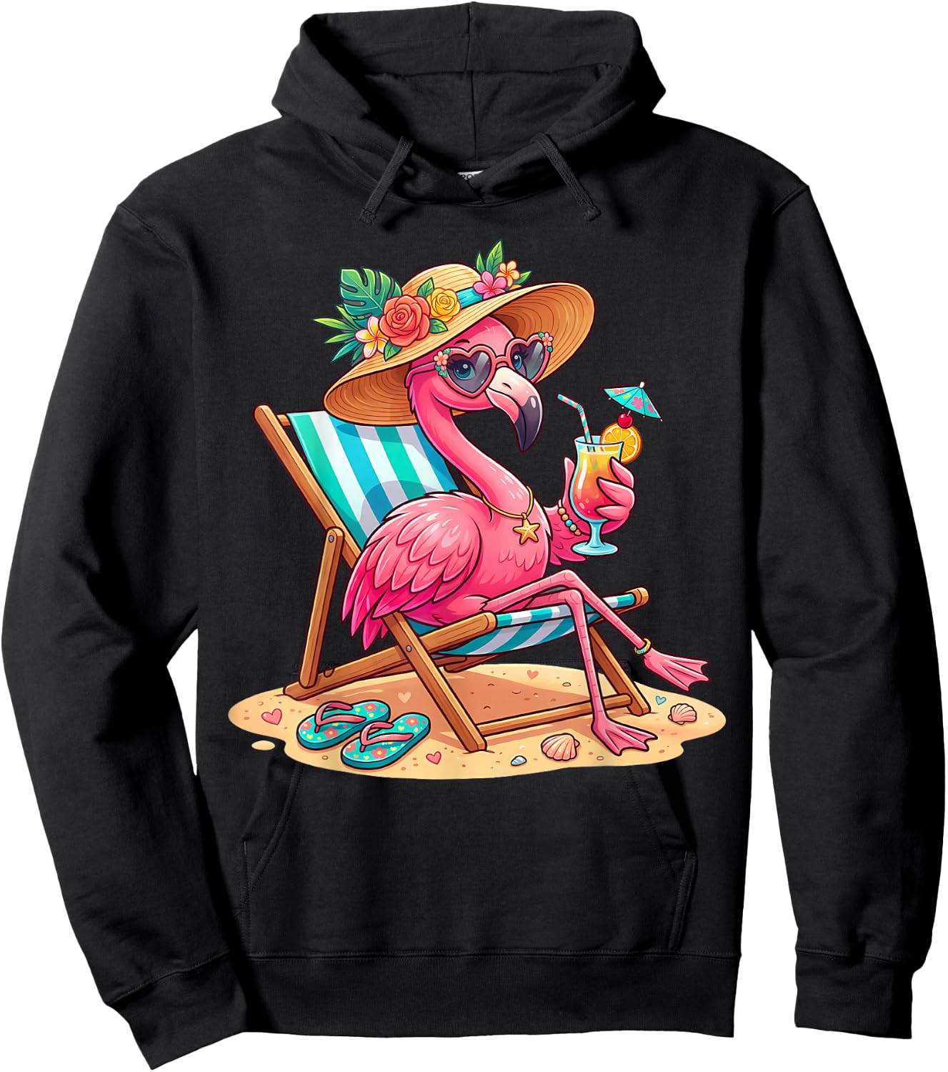 Flamingo Tree Tropical Beach Funny Flamingo Summer Hoodie - Hoodie | Black