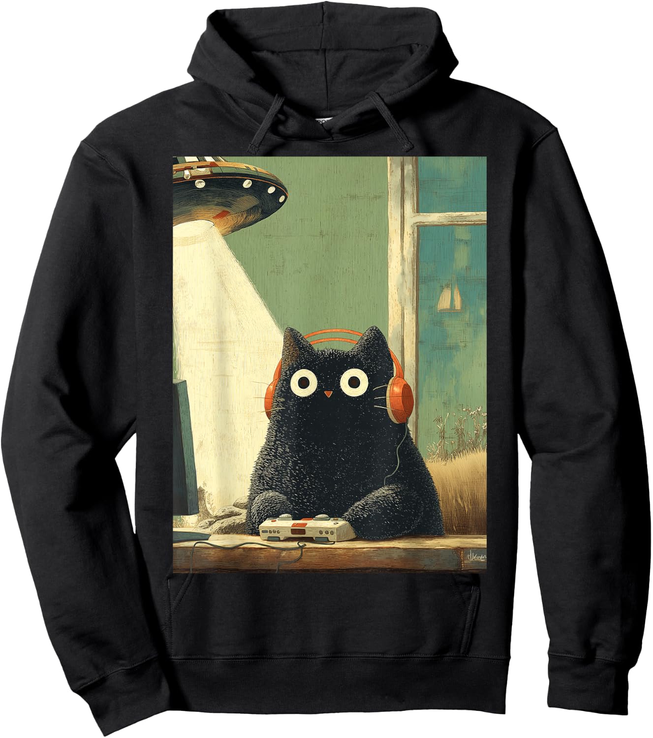 Japanische Schwarze Gamer Cat Videospiele Abduktion UFO Space Hoodie - Hoodie | Black