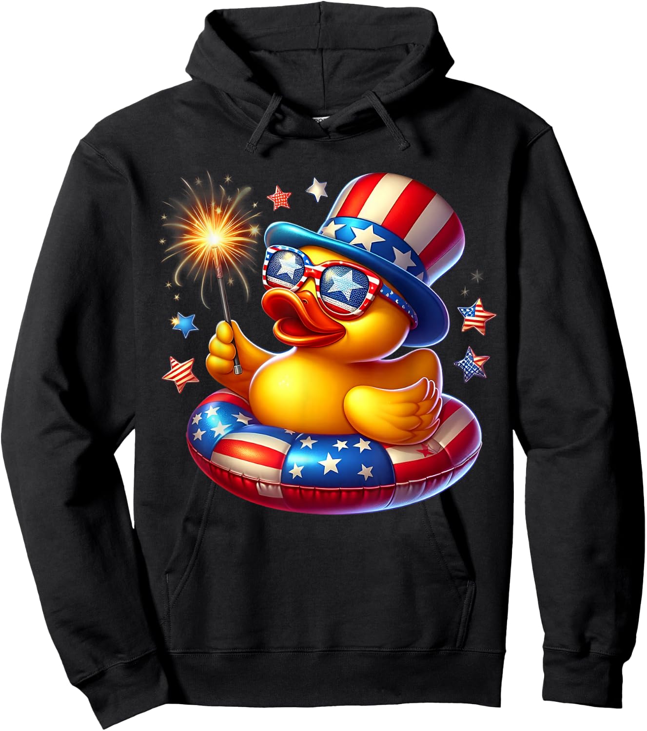 Cool Rubber Duck Duckie American Flag 4th of July Patriotic Hoodie - Hoodie | Black