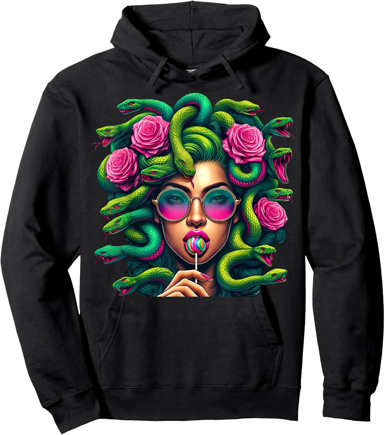 Medusa Snakes Roses Lollipop Floral Greek Mythology Hoodie - Hoodie | Black