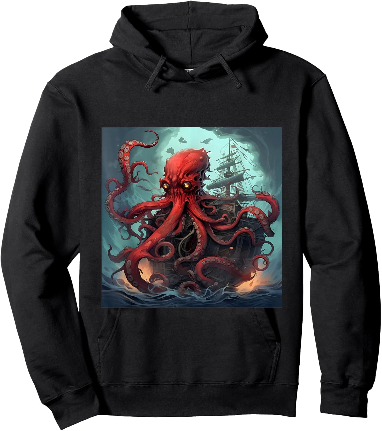 Kraken Pirate Ship Giant Octopus Ocean T Shirt Hoodie - Hoodie | Black