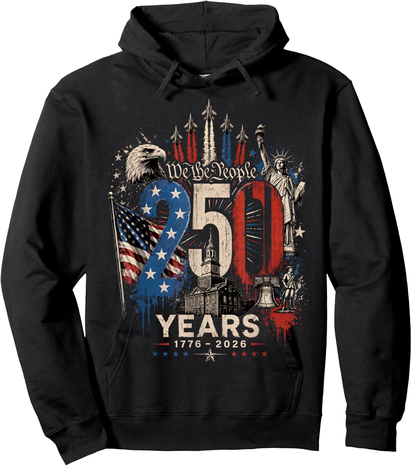 250 Years American 250th Anniversary USA Patriotic 4th July Hoodie - Hoodie | Black