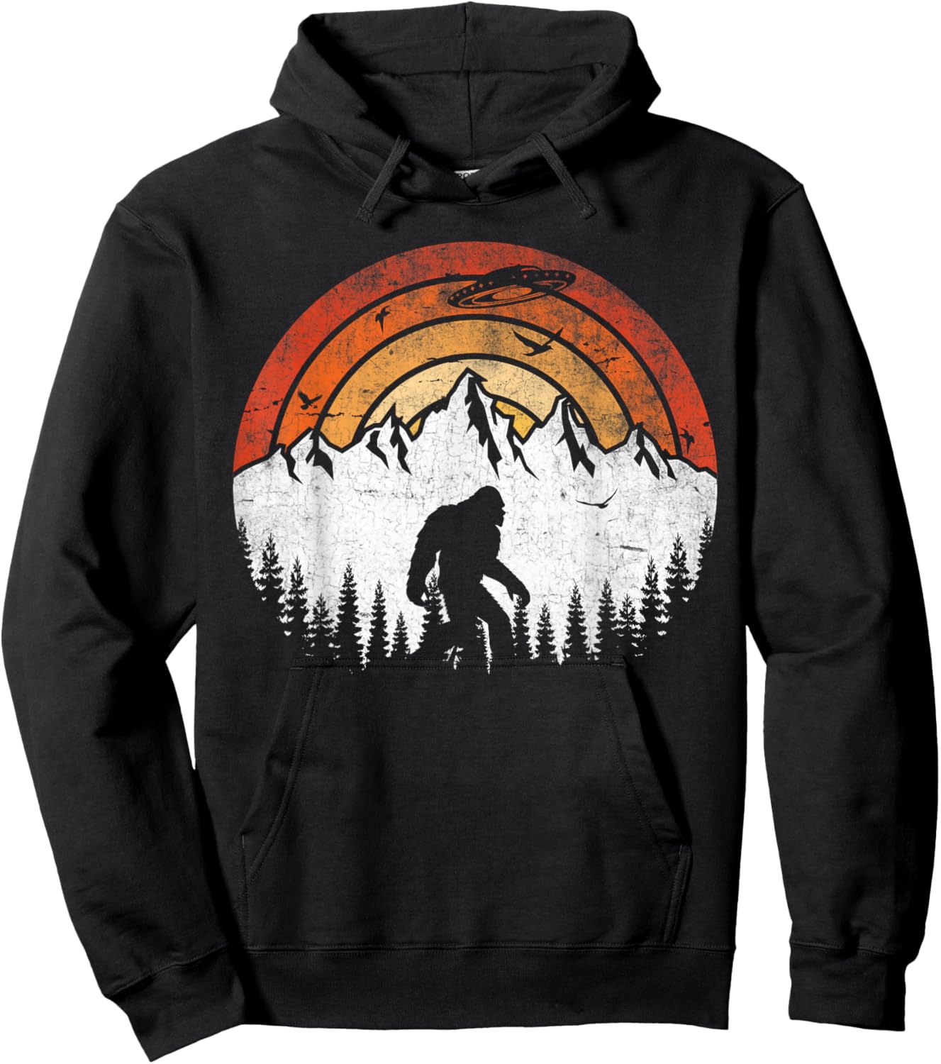 Retro Bigfoot Believer Hiking Lover Sasquatch Hoodie - Hoodie | Black