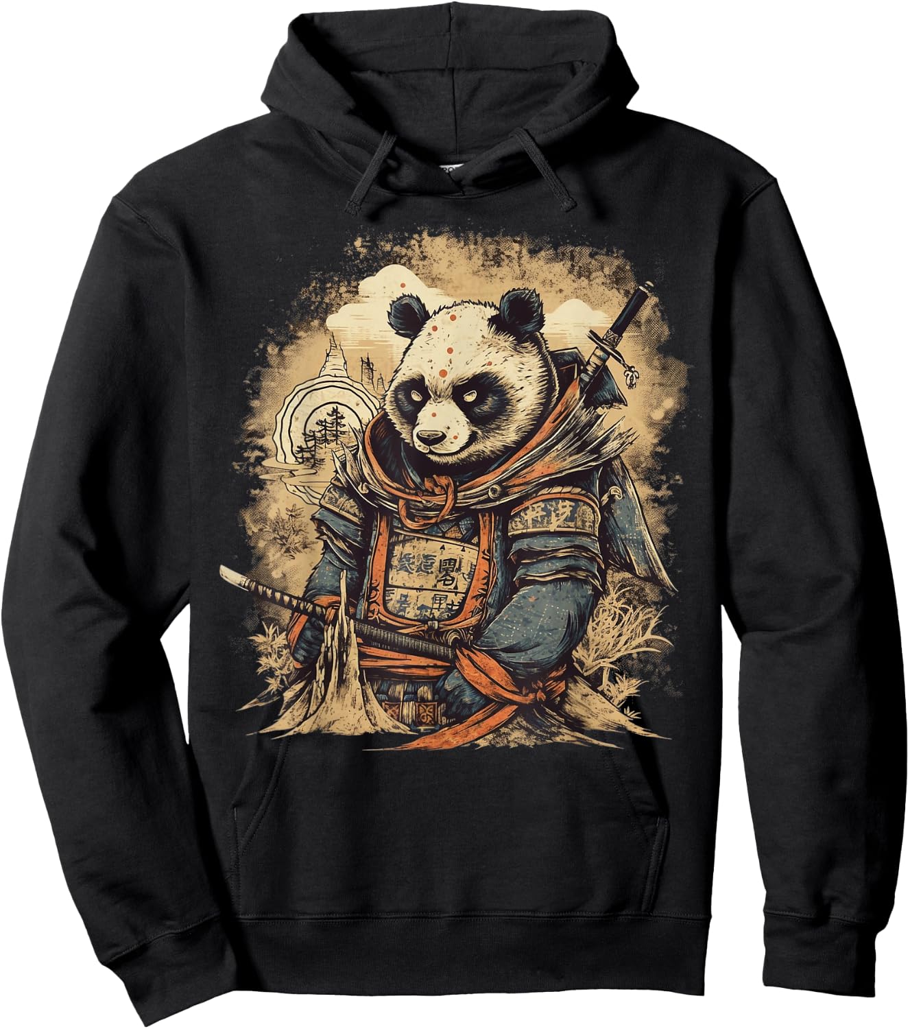 Retro Japanese culture graphic lover Samurai Panda art Hoodie - Hoodie | Black