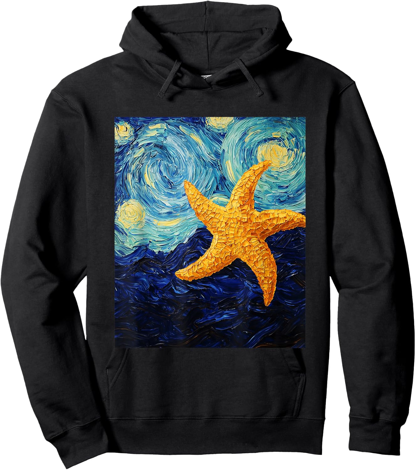 Cute Starfish Aquarist - Van Gogh Style - Starry Night Hoodie - Hoodie | Black