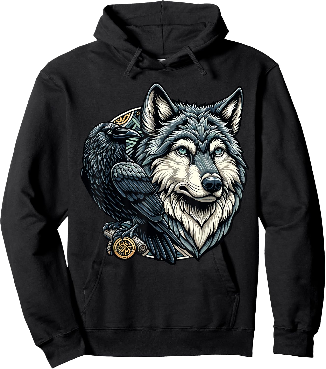 Wolf and Raven Design - Viking Symbol Nordic Mythology Hoodie - Hoodie | Black