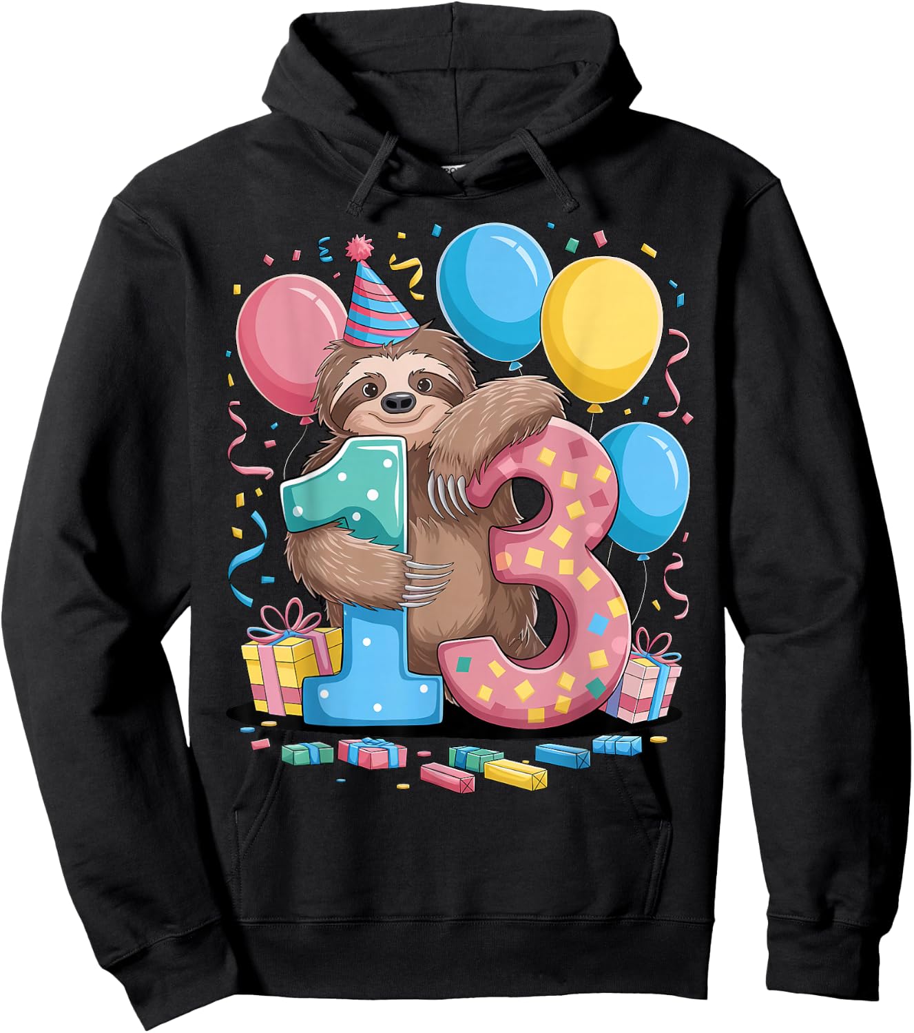 Sloth 13th birthday boy girl 13 years old thirteenth Sloth Hoodie - Hoodie | Black