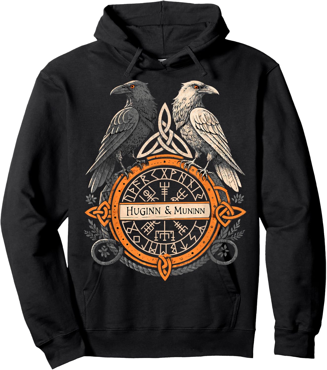Viking Raven Huginn and Muninn Celtic Norse Compass Vegvisir Hoodie - Hoodie | Black