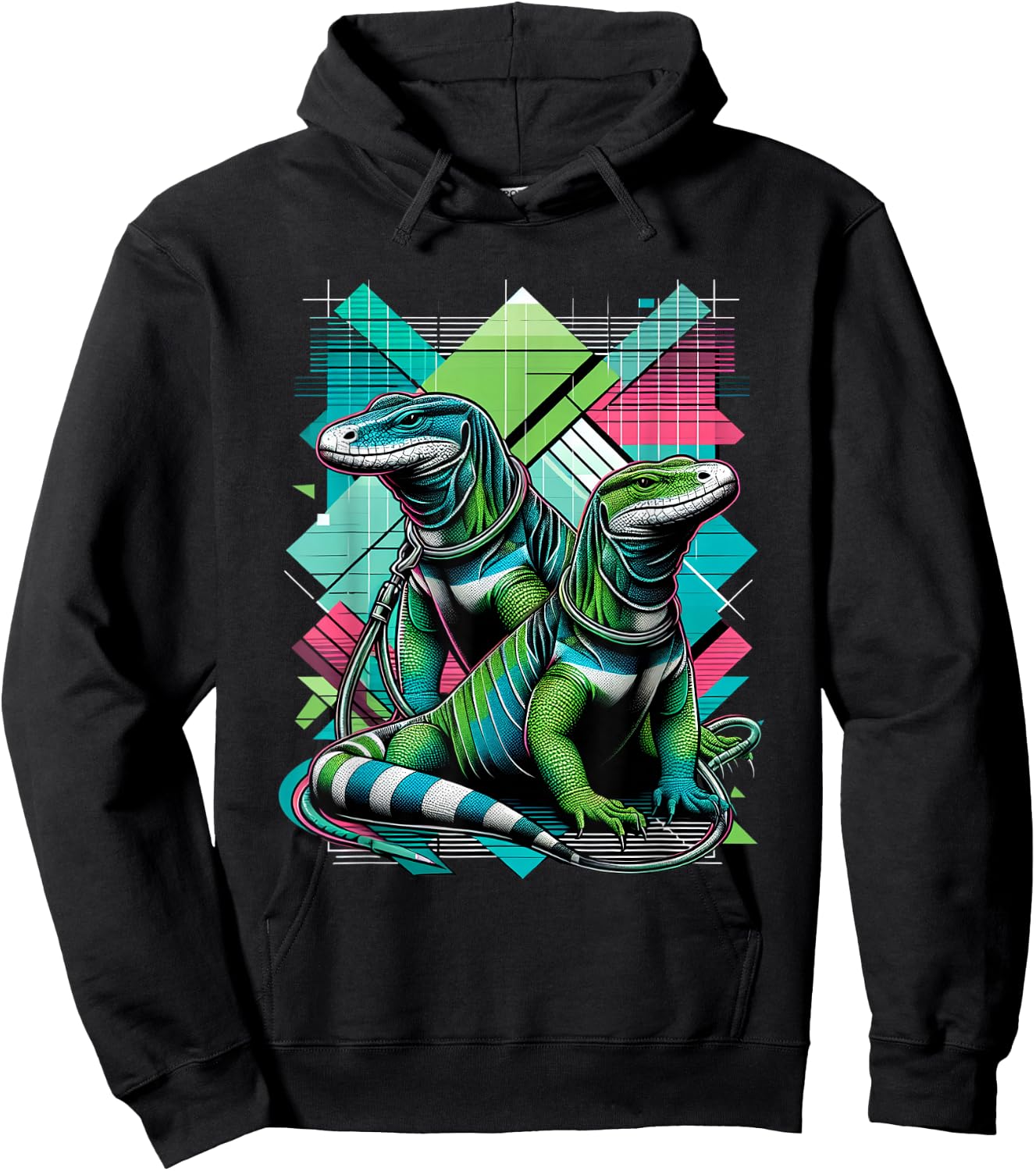 Monitor Lizards on a Leash | Cool Graphic Reptile Hoodie - Hoodie | Black