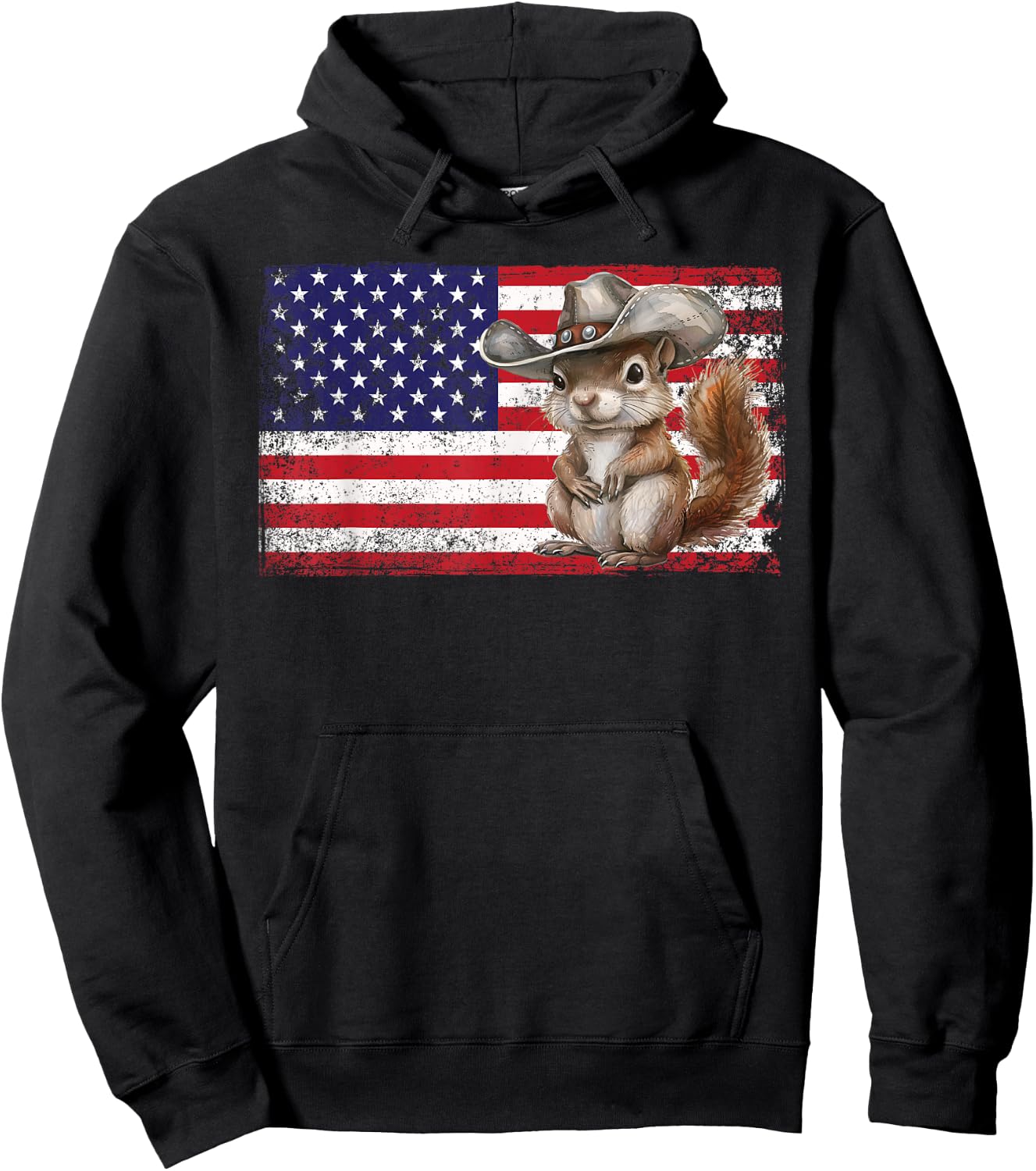 Patriotic Squirrel American Flag USA 4th Of July Hoodie - Hoodie | Black