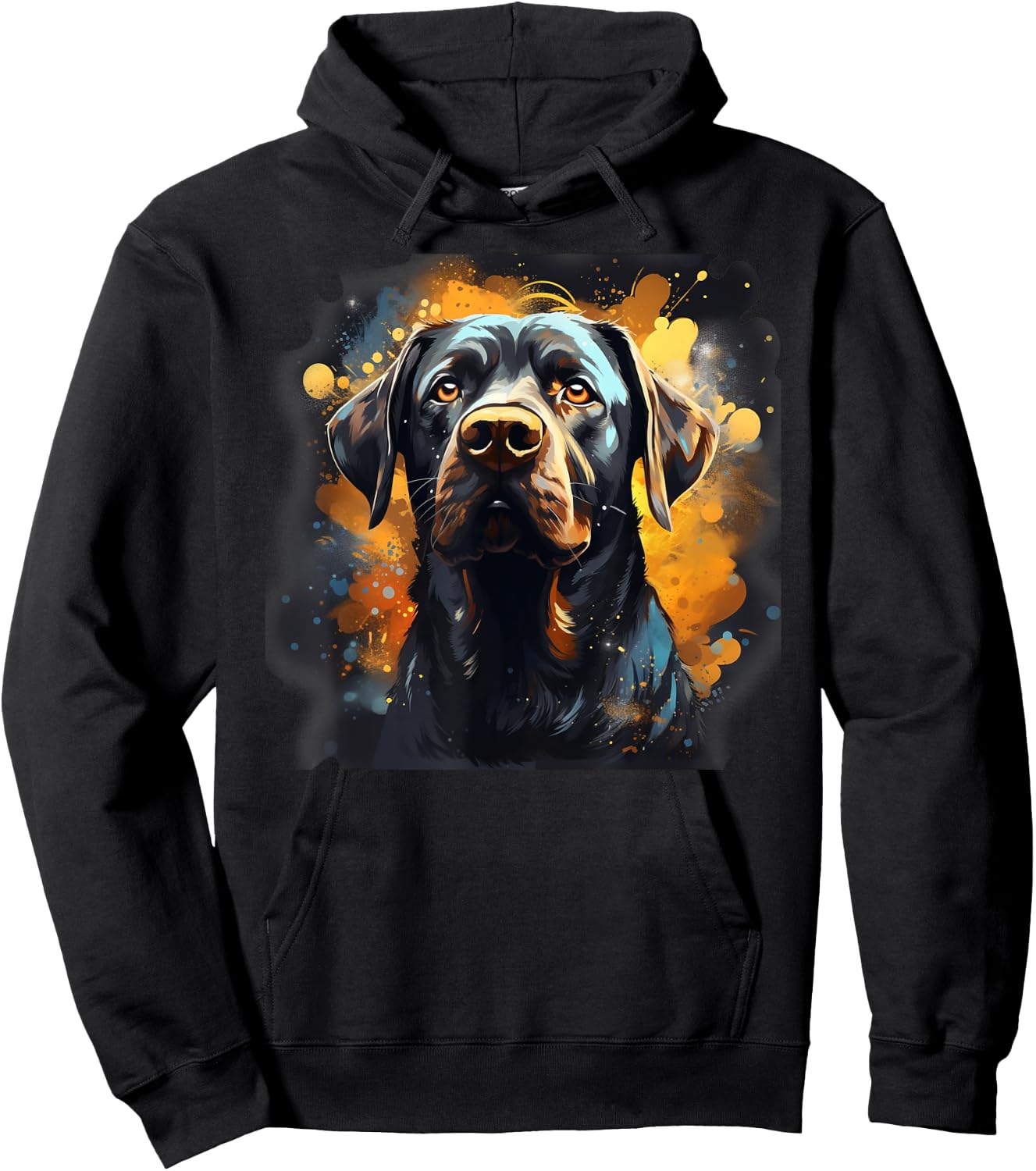 Black Lab Mastiff Mix Dog Colorful Orange Blue Splatter Women Hoodie - Hoodie | Black