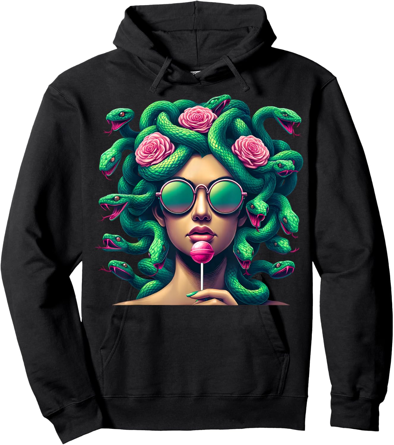 Medusa Snakes Roses Lollipop Floral Greek Mythology Hoodie - Hoodie | Black