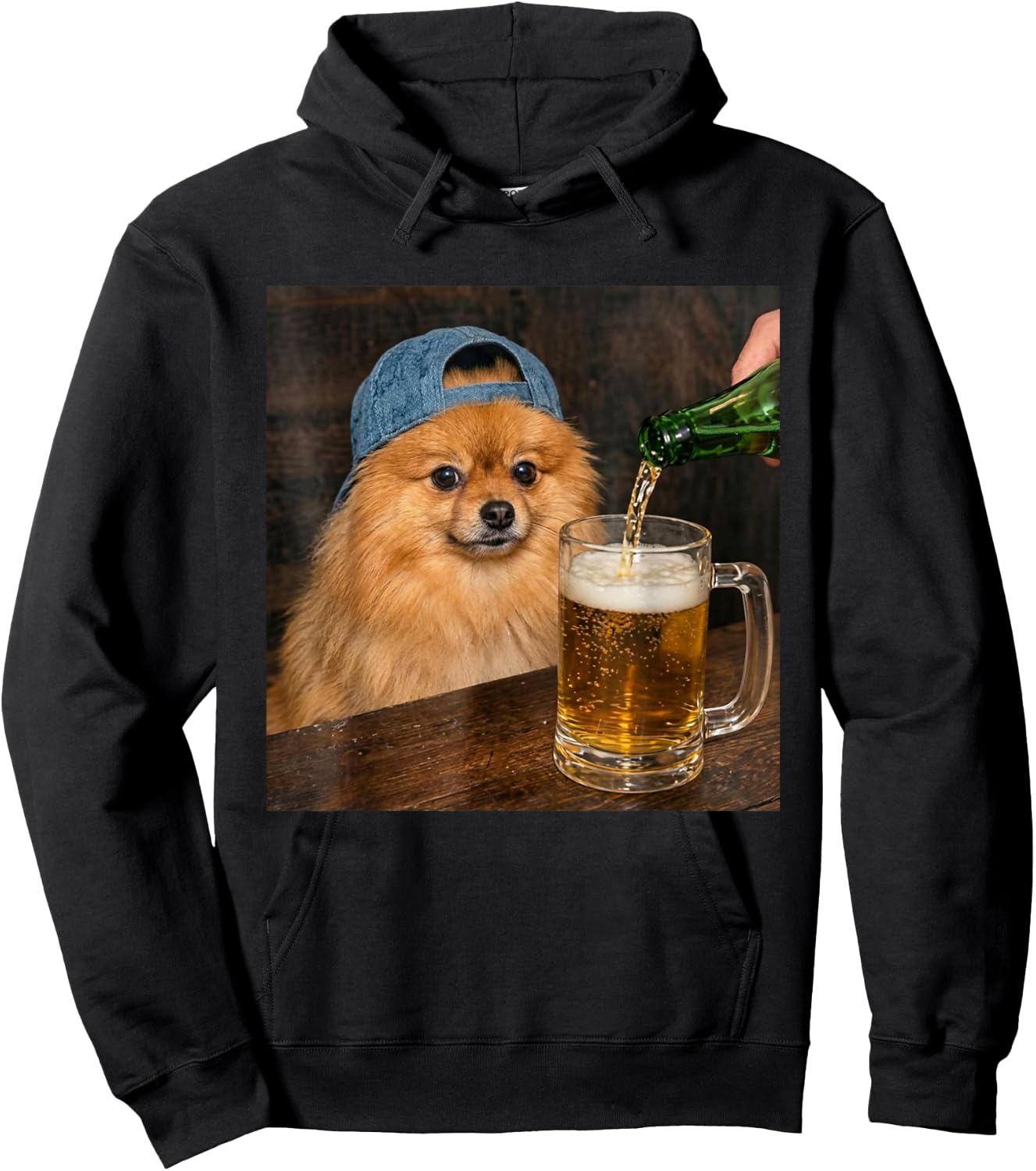 Zwergspitz, Trinkbier, lustig, Zwergspitz, Meme Hoodie - Hoodie | Black