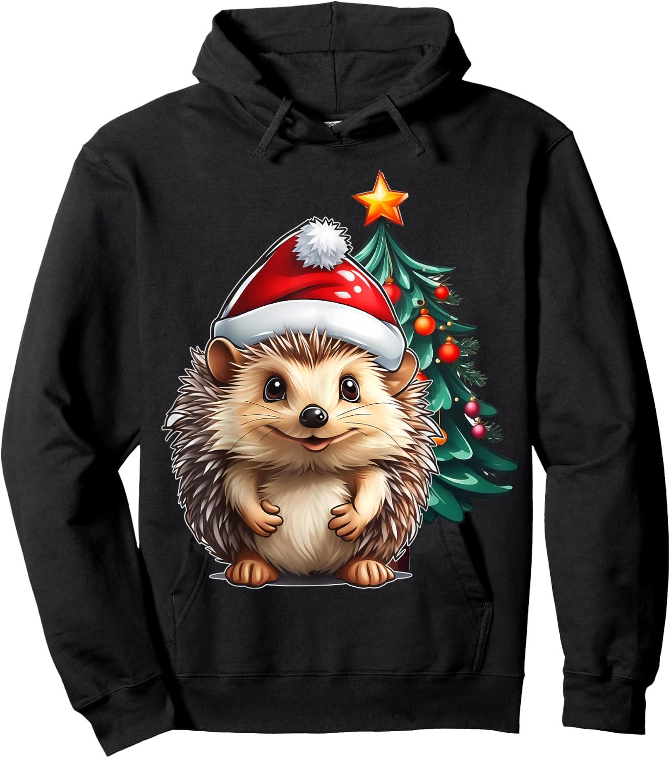 Aesthetic Christmas Hedgehog Santa Hat Xmas Tree Custom Hoodie - Hoodie | Black