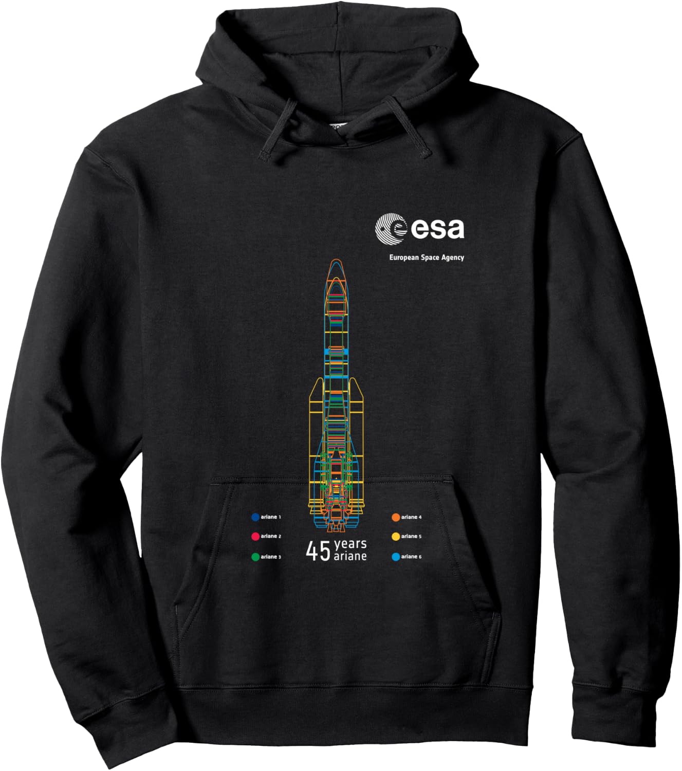ESA European Space Agency 45 years Ariane 1-6 Rocket 1979-2024 Hoodie - Hoodie | Black
