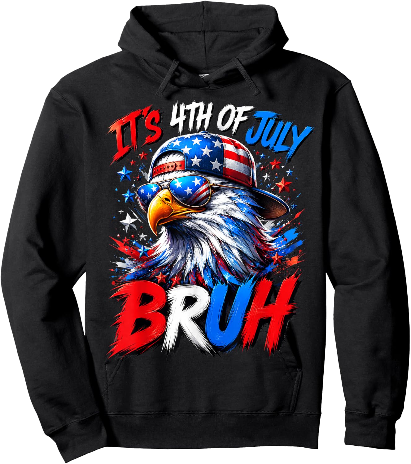 Bruh 4th of July Boys Kids Fourth of July Bald Eagle Hoodie - Hoodie | Black