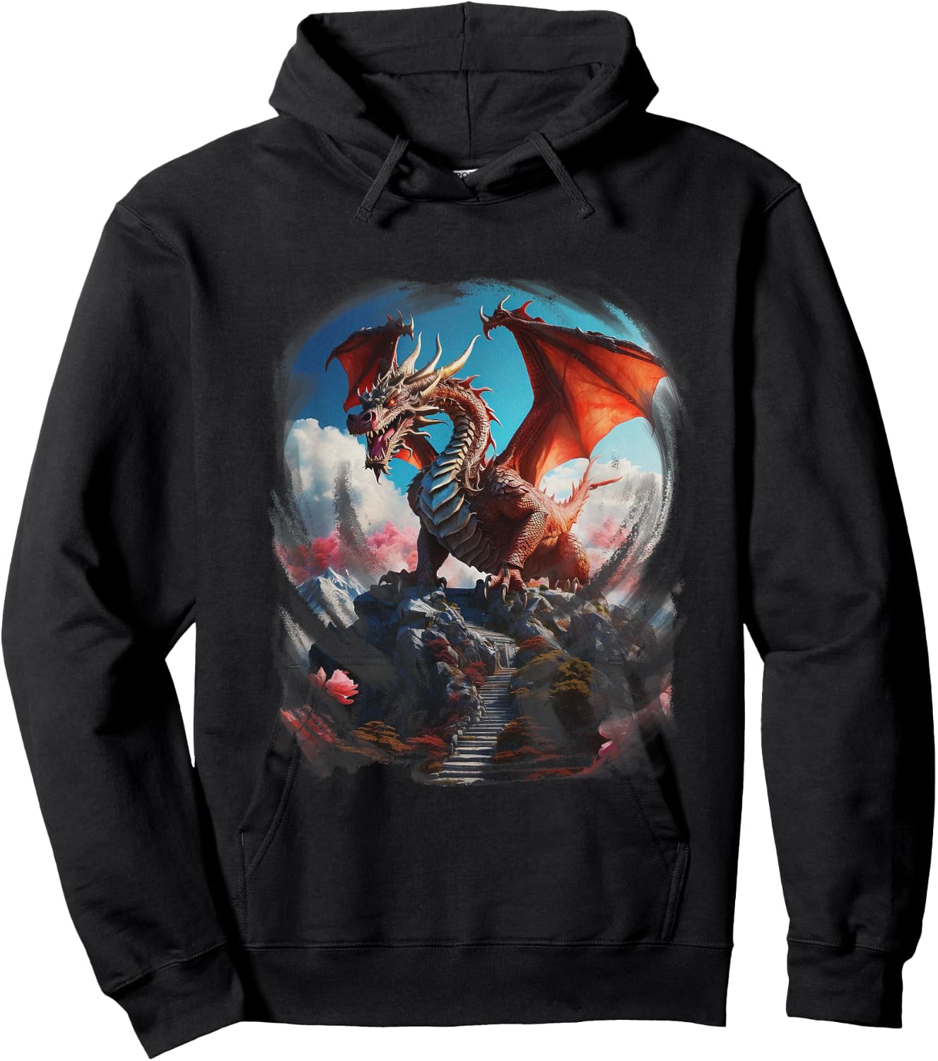 Vintage Big Dragon Art Hoodie - Hoodie | Black