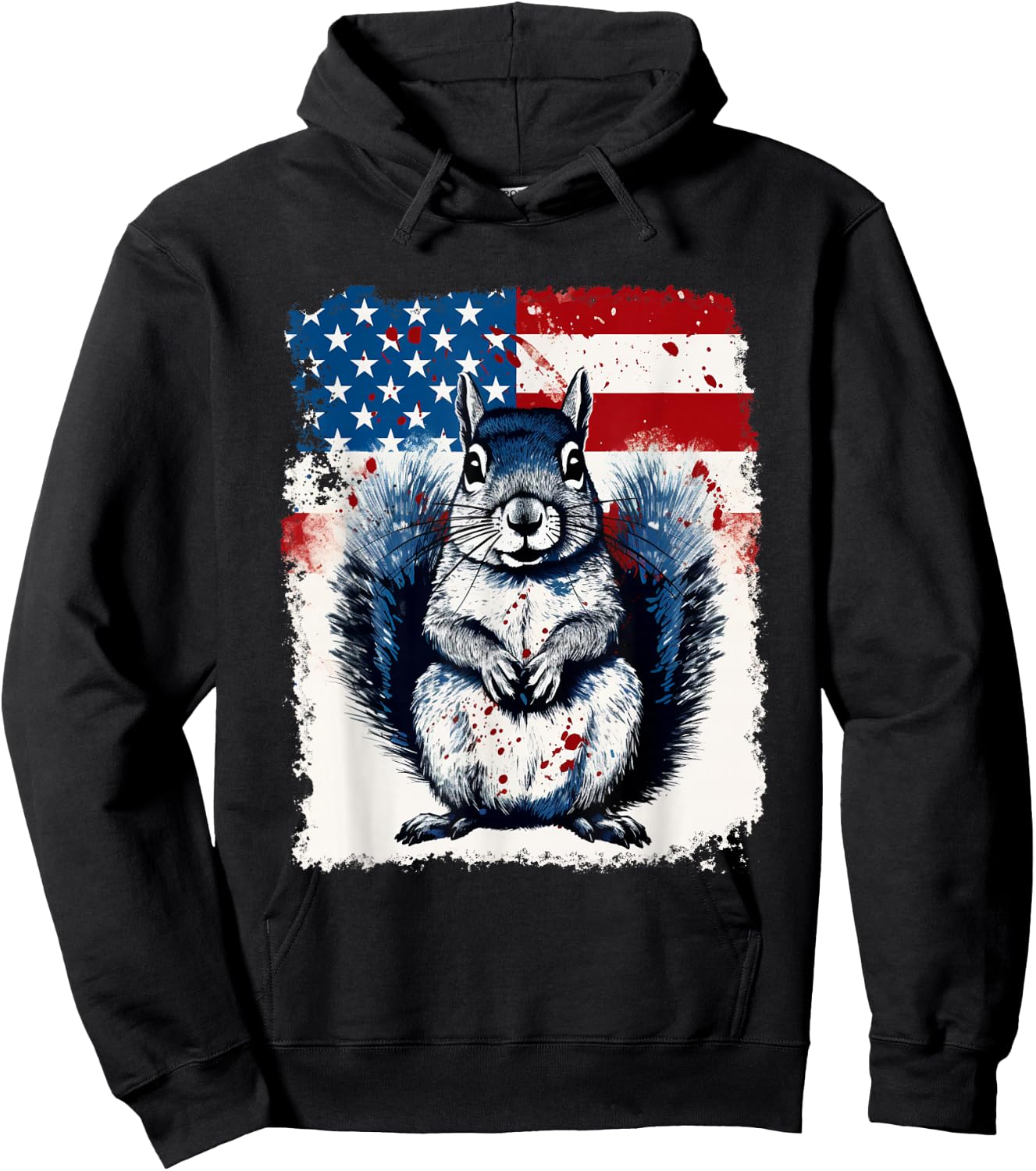 Pop Art Vintage Zoo Farm Animal Squirrel USA Flag Hoodie - Hoodie | Black