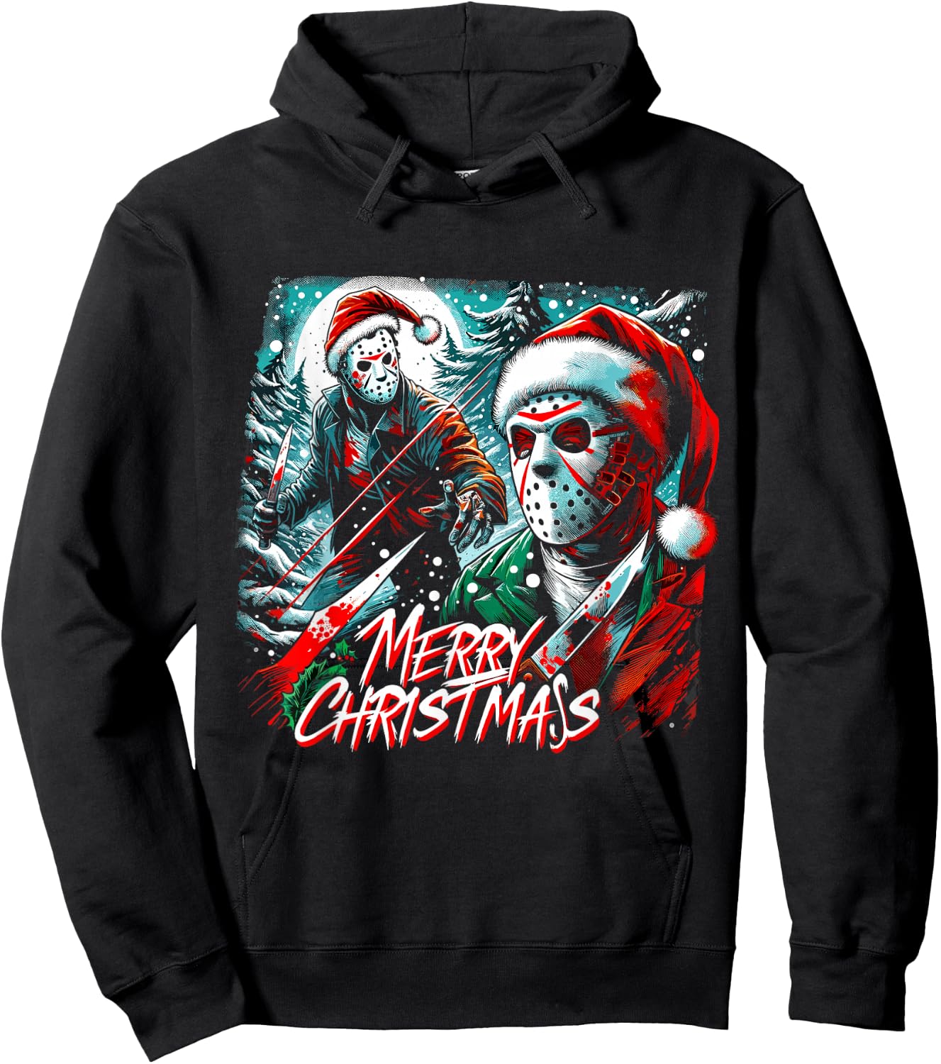 Merry Christmas Festive Slasher Candy Cane Menace Hoodie - Hoodie | Black