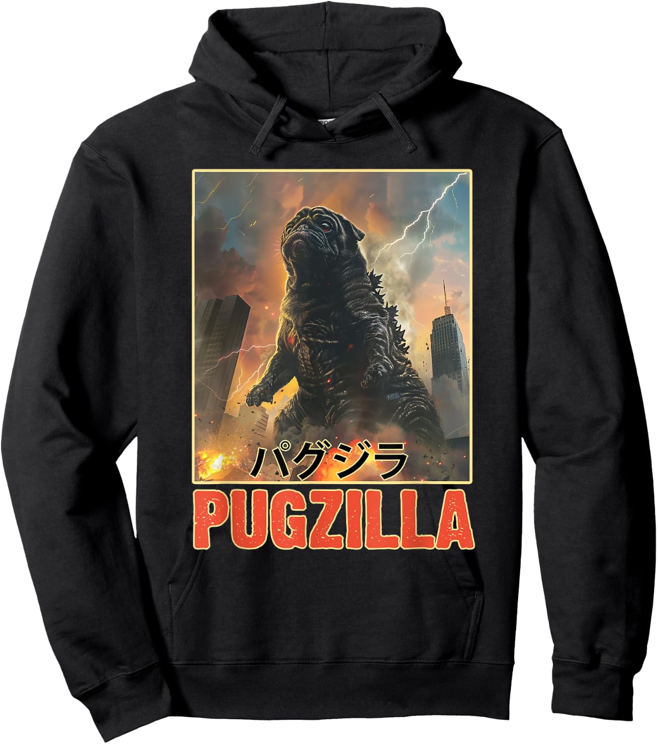 Funny Pug Vintage Styles Animal Vintage Art Pug Dog Kawai Pet Lovers Pugzilla Funny Outfits Hoodie - Hoodie | Black