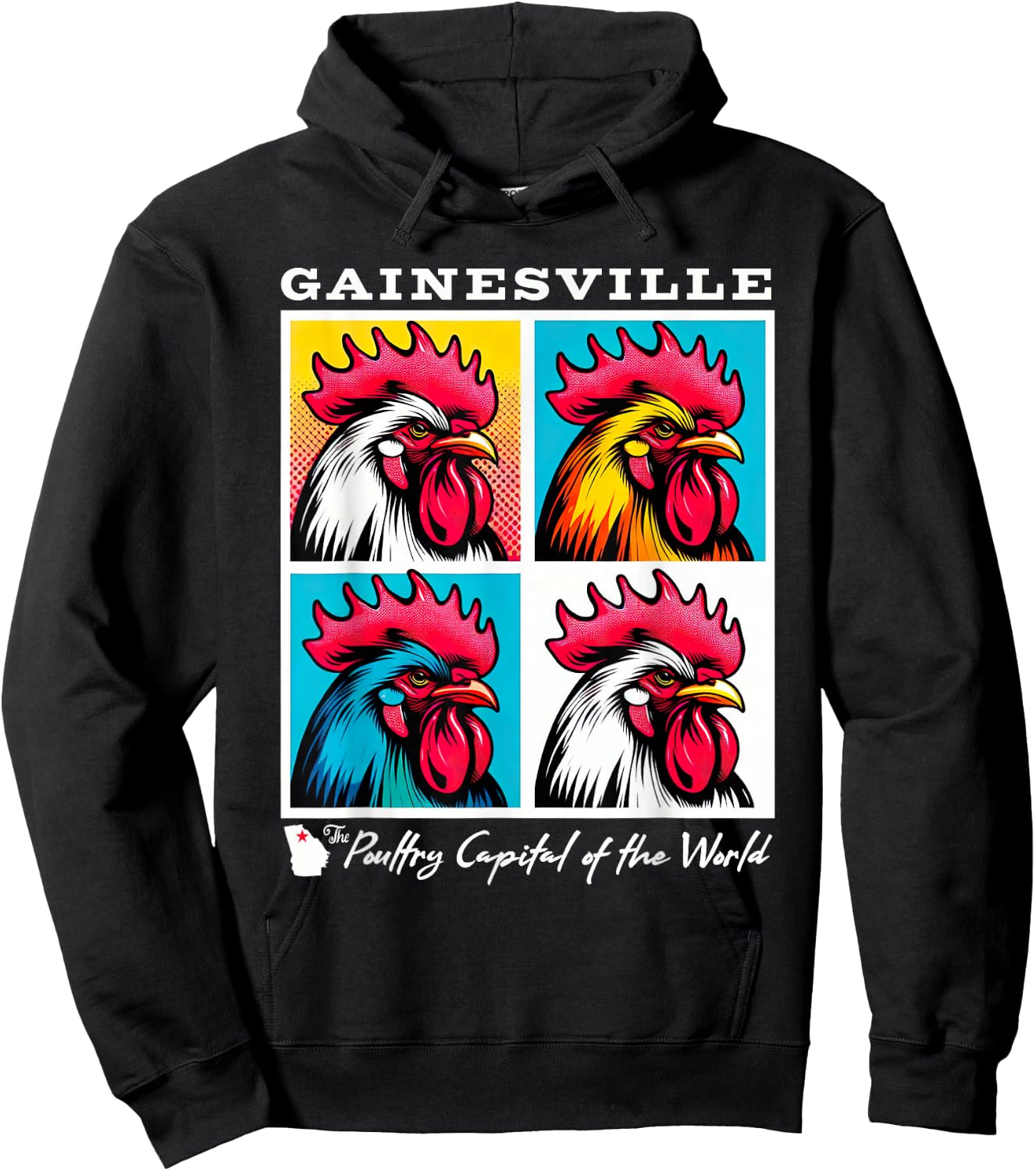 Gainesville Georgia Poultry Capital Chicken Pop Art Hoodie - Hoodie | Black